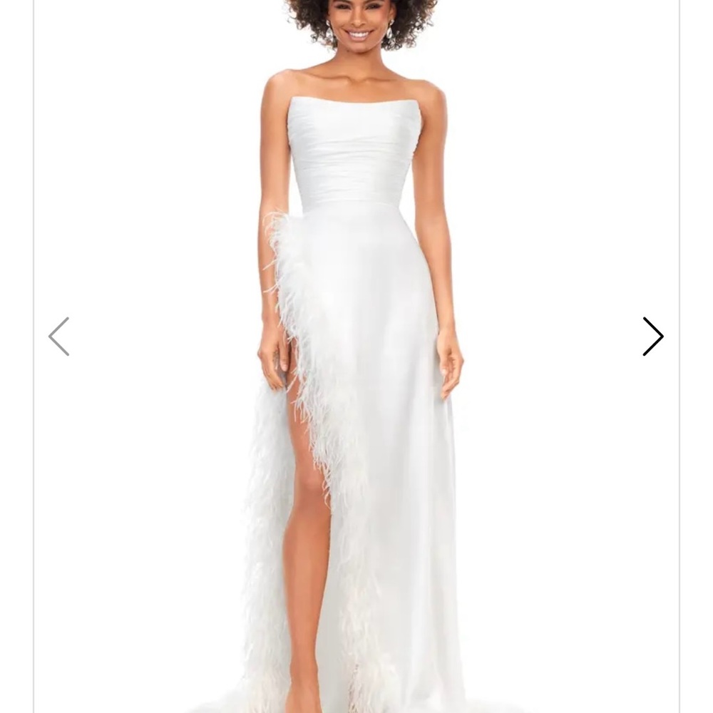 White AshleyLauren long gown with feathers